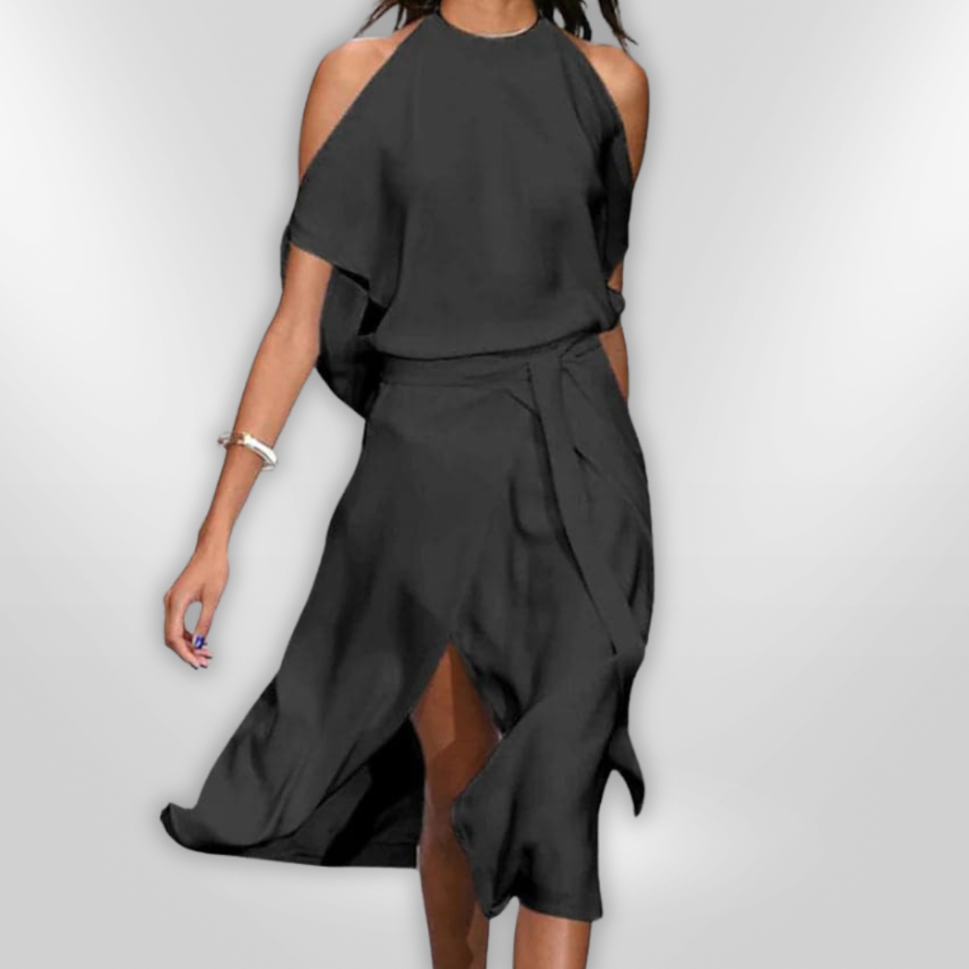 Kvinnors Midi Klänning Öppna Axlar Mjuk Tyg 2