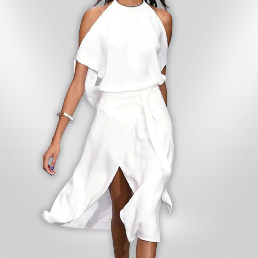 Kvinnors Midi Klänning Öppna Axlar Mjuk Tyg 3