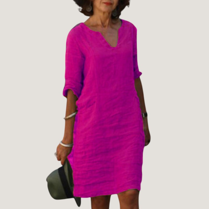 Kvinnors Midi Klänning V-Hals Lätt Tyg 4