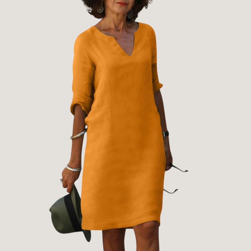 Kvinnors Midi Klänning V-Hals Lätt Tyg 5