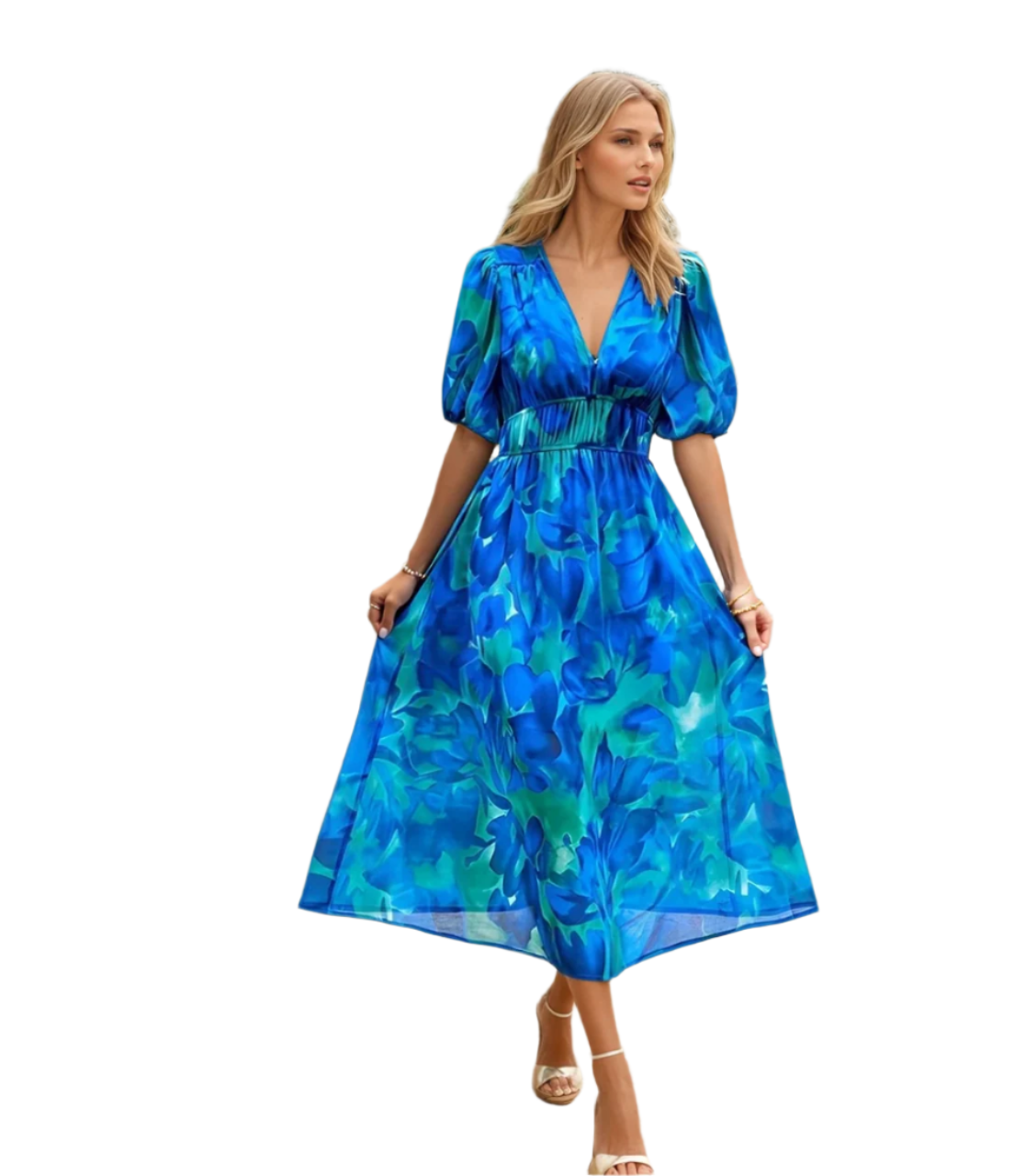 Kvinnors Midi Klänning V-Neck Mjuk Tyg Elegant 0