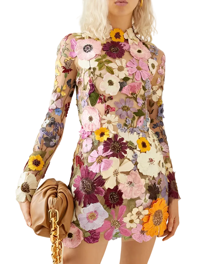 Kvinnors Midi Klänning med Blommiga Detaljer 0