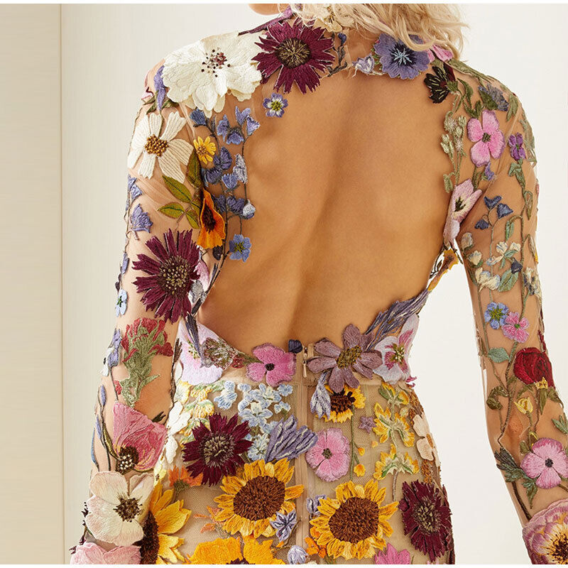 Kvinnors Midi Klänning med Blommiga Detaljer 1