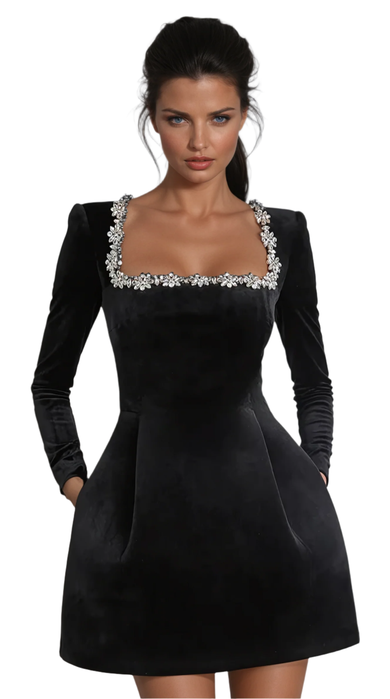 Kvinnors Mini Klänning Med Pärlor Sammet 0