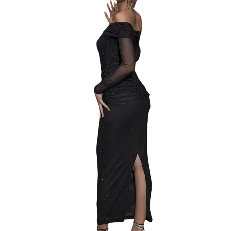 Kvinnors Off-Shoulder Klänning med Långa Ärmar 0