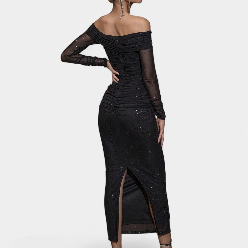 Kvinnors Off-Shoulder Klänning med Långa Ärmar 2