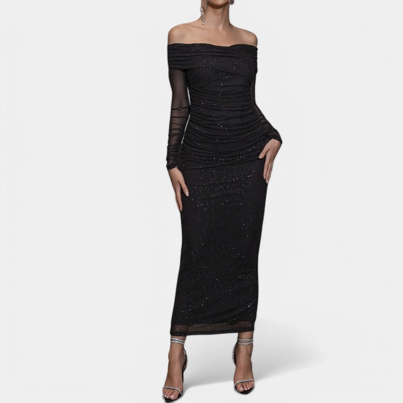 Kvinnors Off-Shoulder Klänning med Långa Ärmar 3