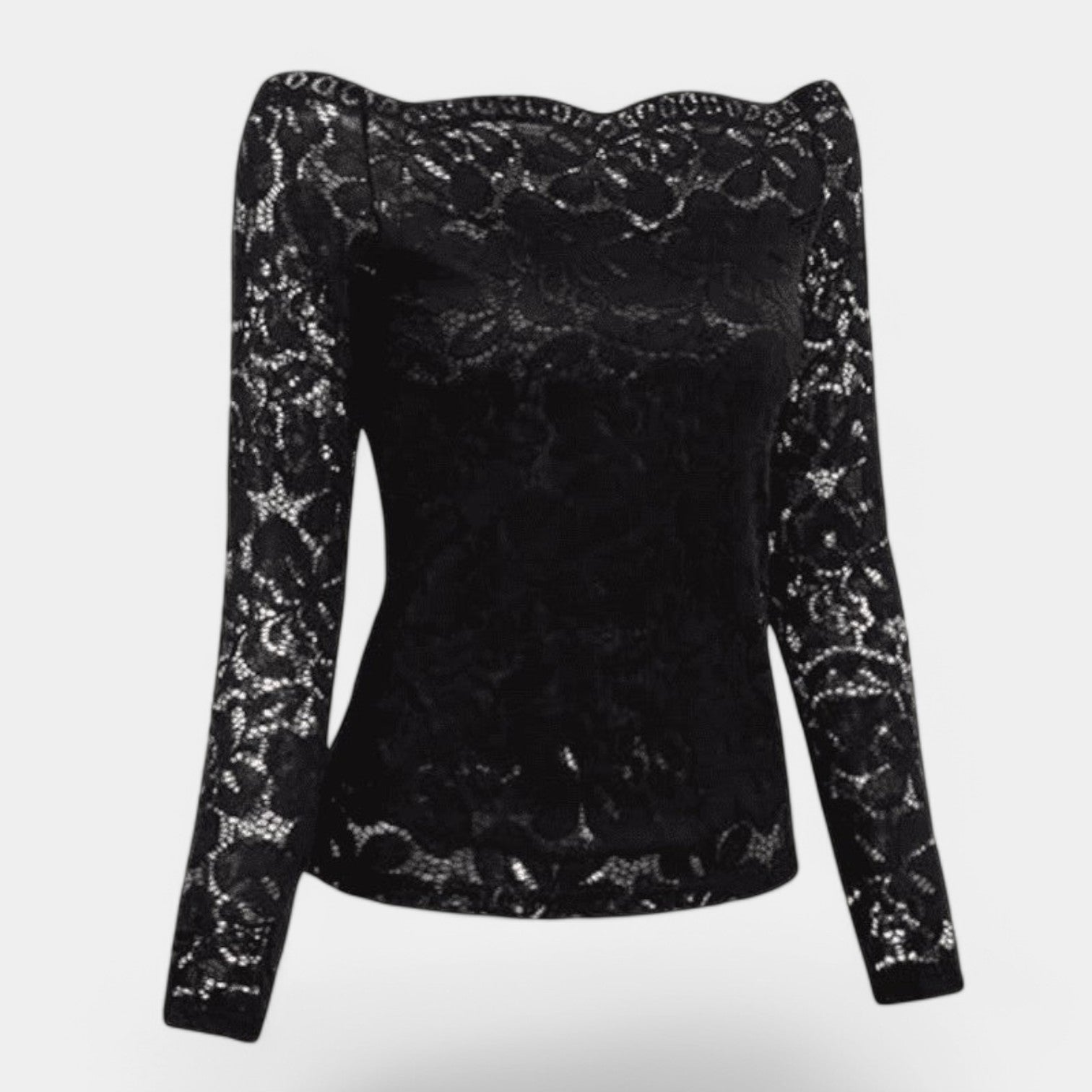 Kvinnors Off-Shoulder Top i Spets med Långa Ärmar 2