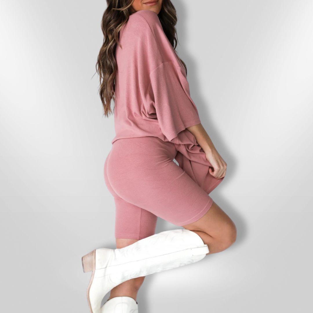 Kvinnors Oversized Topp och Avslappnade Shorts Mjuk Lätt Tyg 10