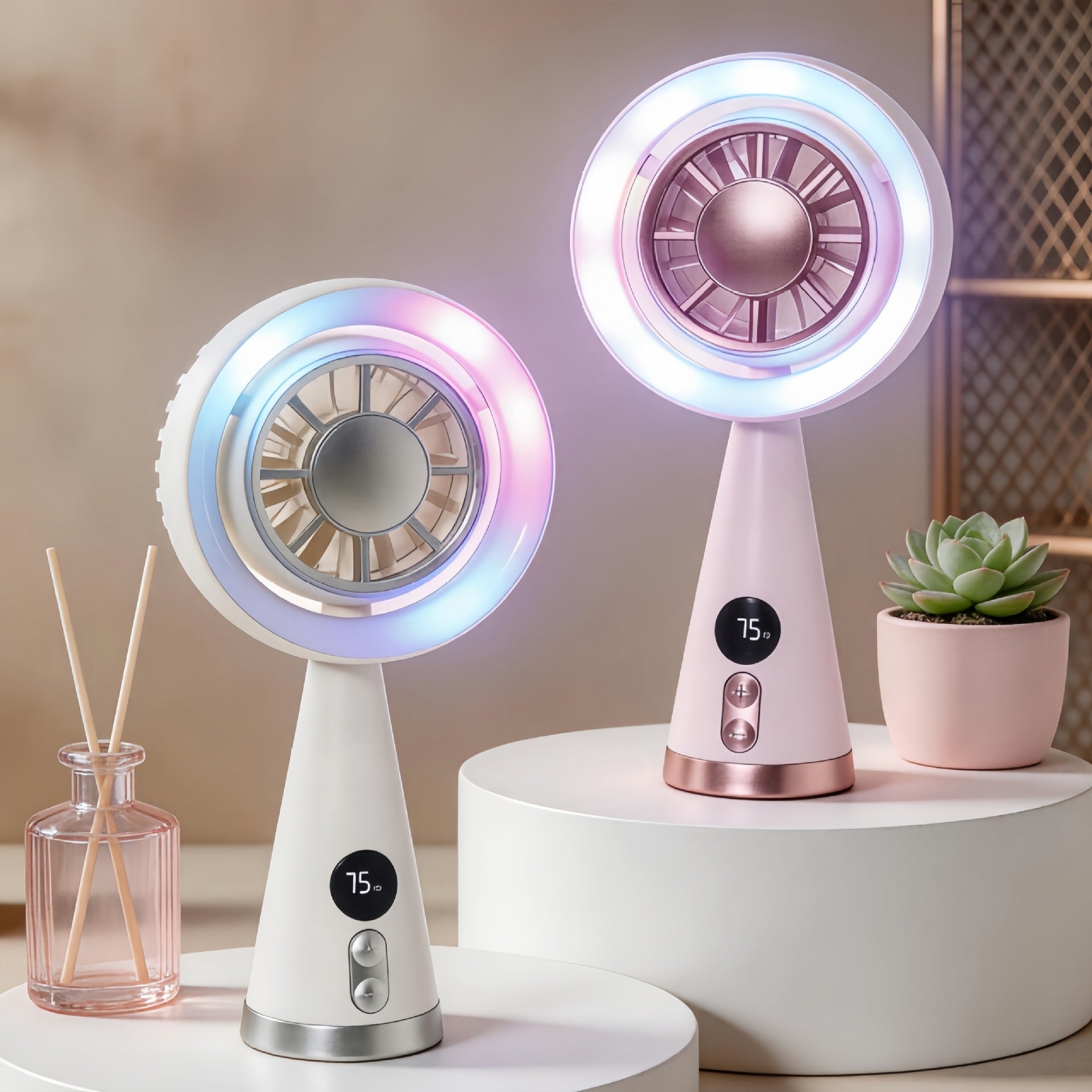 Kvinnors Portabel Minifläkt med LED-belysning och Digital Hastighetskontroll 1