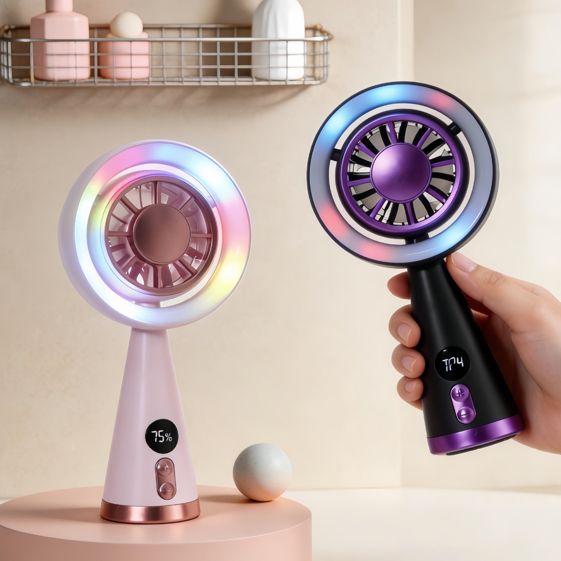 Kvinnors Portabel Minifläkt med LED-belysning och Digital Hastighetskontroll 3