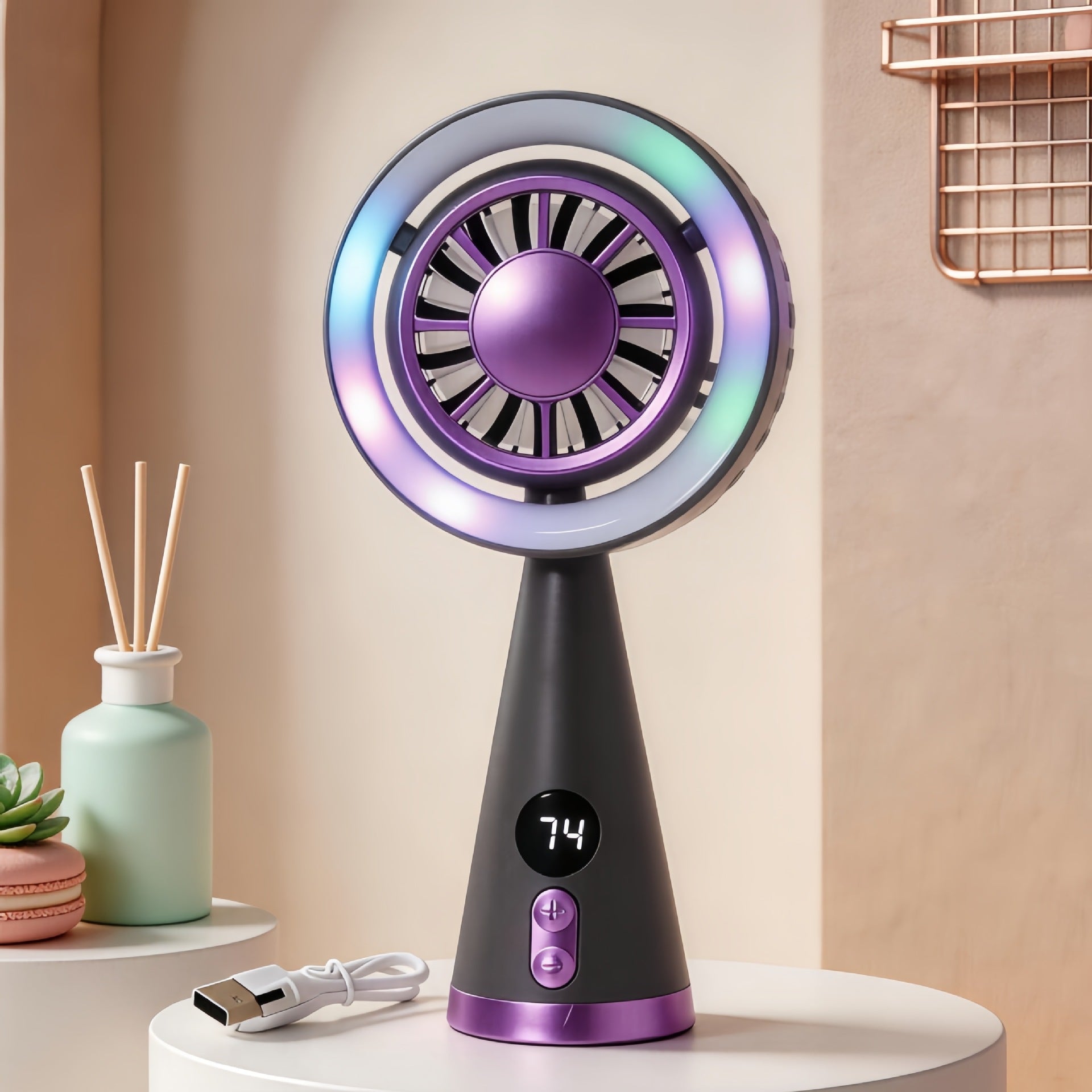 Kvinnors Portabel Minifläkt med LED-belysning och Digital Hastighetskontroll 5
