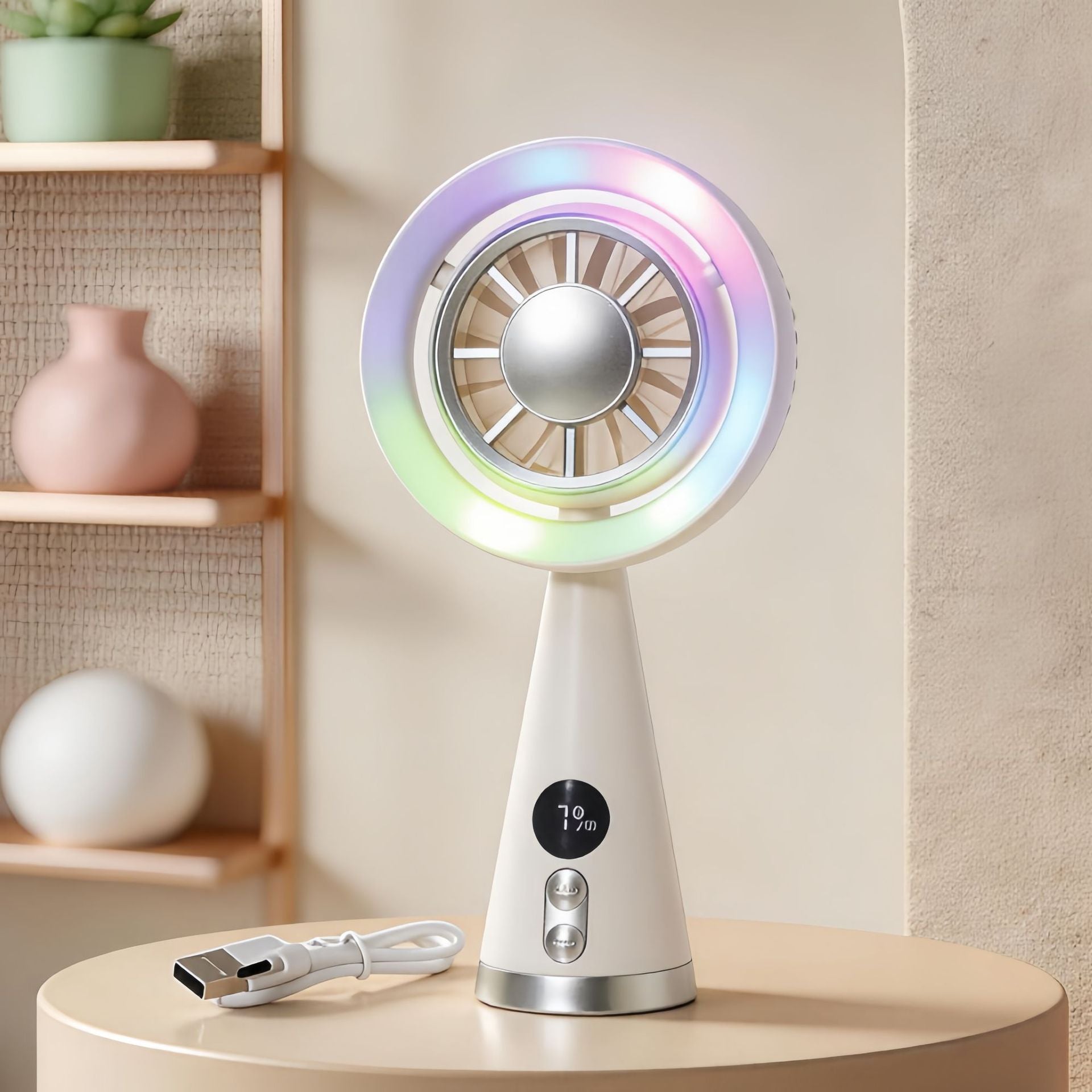 Kvinnors Portabel Minifläkt med LED-belysning och Digital Hastighetskontroll 6