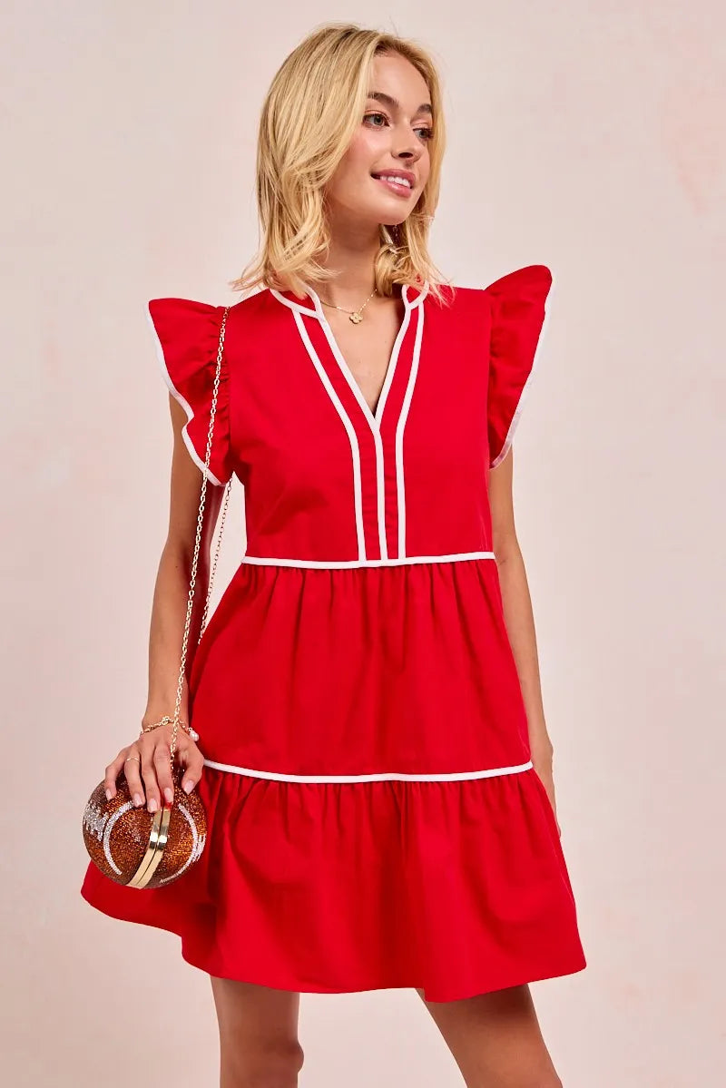 Kvinnors Ruffled Klänning Tiered 100% Bomull med Kontrastdetaljer 1