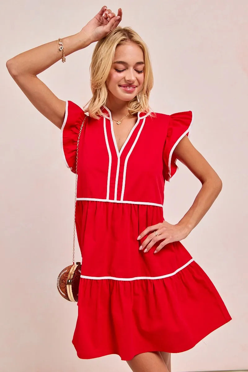 Kvinnors Ruffled Klänning Tiered 100% Bomull med Kontrastdetaljer 3