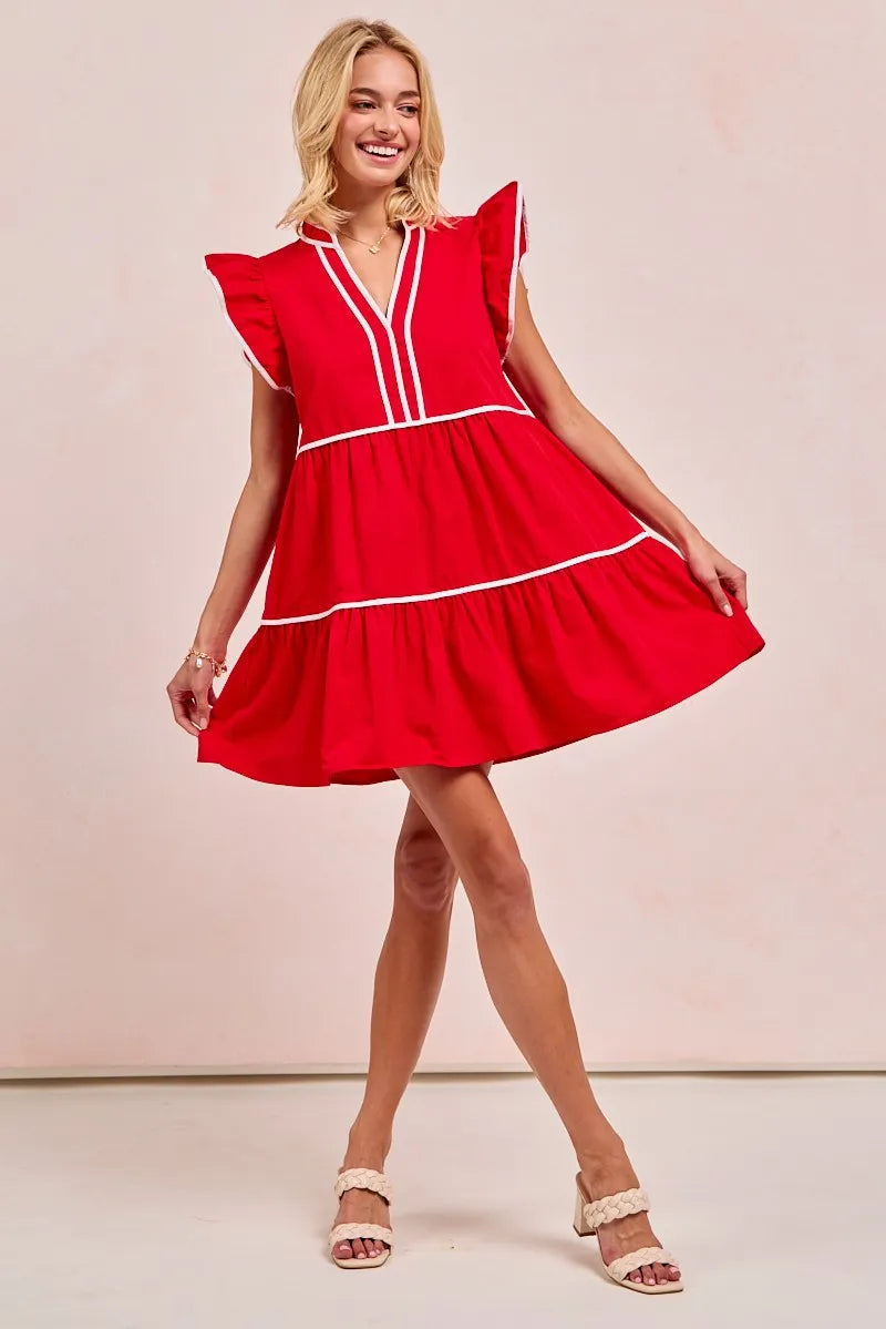 Kvinnors Ruffled Klänning Tiered 100% Bomull med Kontrastdetaljer 6