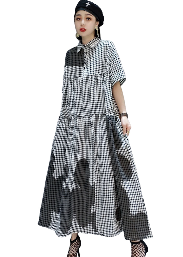 Kvinnors Rutiga Klänning med Peter Pan Krage 1