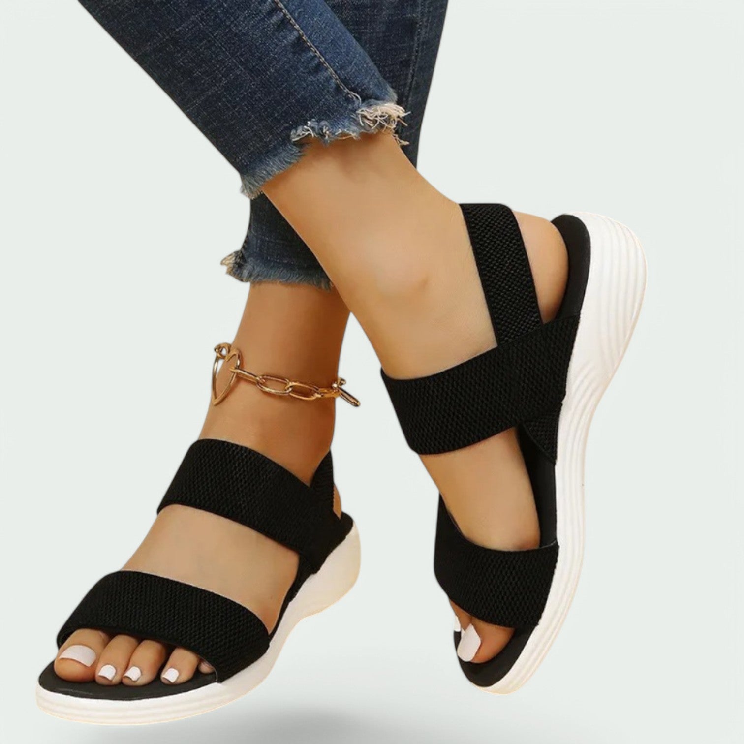 Kvinnors Sandaler Andningsbart Material Flexibel Gummisula 5