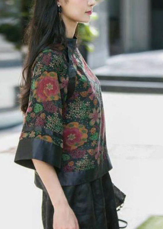 Kvinnors Sidentopp med Stativkrage och Patchworkdesign 3