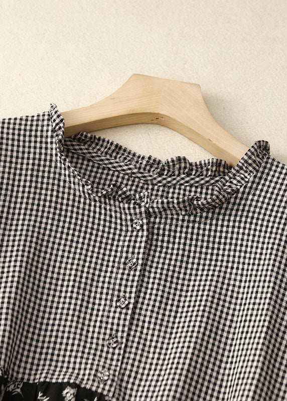 Kvinnors Sommarklänning Rutig Patchwork Loose Fit 2