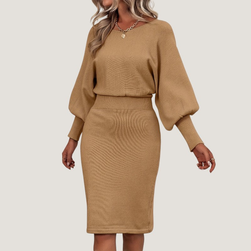 Kvinnors Stickad Klänning Med Långa Ärmar 4