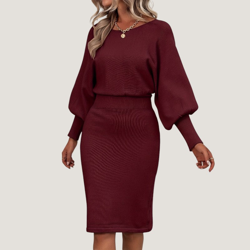 Kvinnors Stickad Klänning Med Långa Ärmar 5