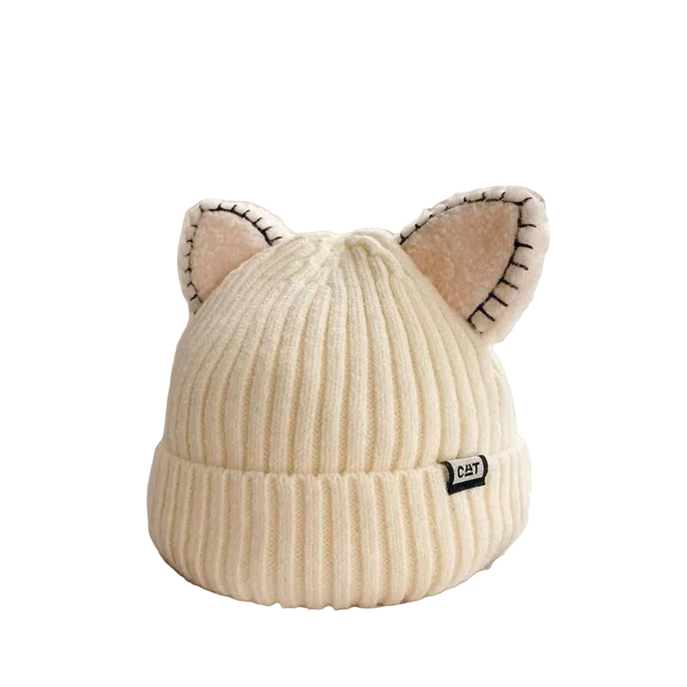 Kvinnors Stickad Vintermössa med Kattöron 0