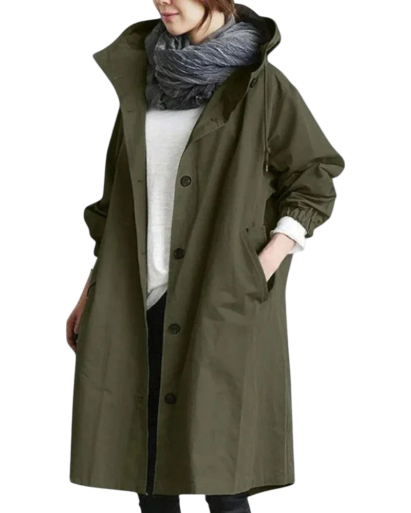 Kvinnors Trenchcoat Med Huva Vattentålig Longline Design 0