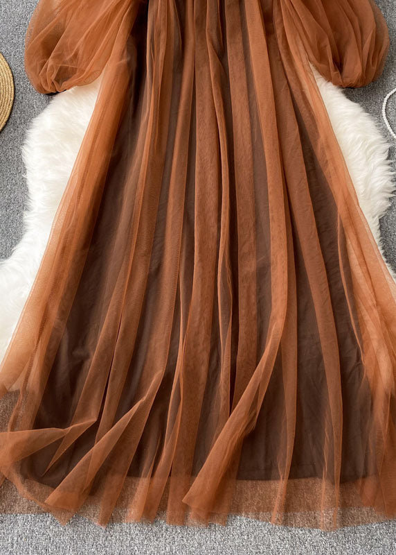 Kvinnors Tulle Klänning Fyrkantig Krage Lanternärm 2