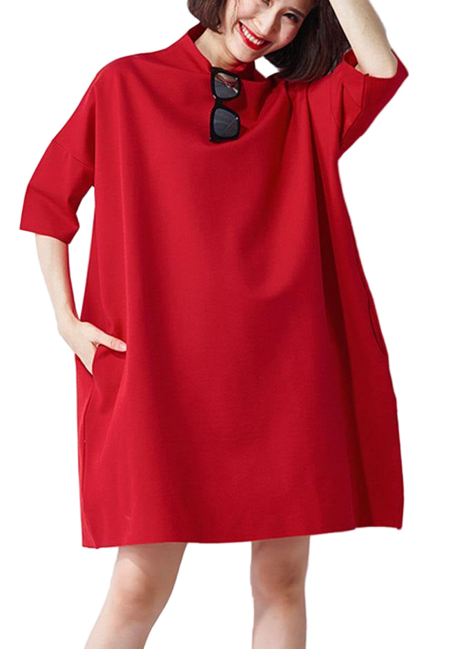 Kvinnors Turtleneck Sommar Festklänning Röd 0