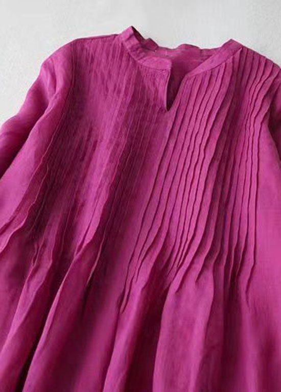 Kvinnors V-hals Klänning med Rynkiga Fickor och Patchwork-design 1