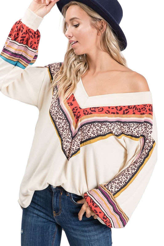 Kvinnors V-ringad Blus med Biskopsärmar i Ljus Färg 0