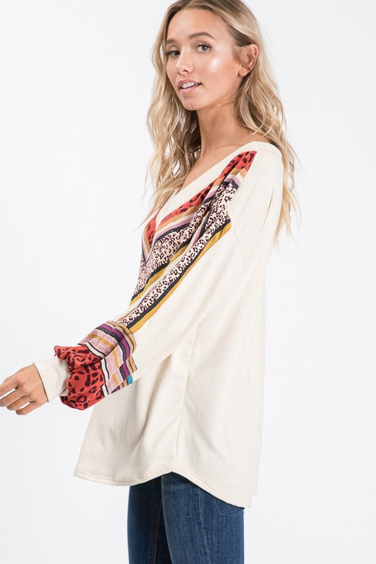 Kvinnors V-ringad Blus med Biskopsärmar i Ljus Färg 1