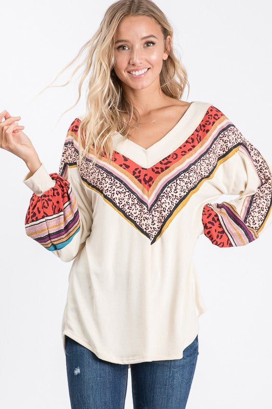 Kvinnors V-ringad Blus med Biskopsärmar i Ljus Färg 3