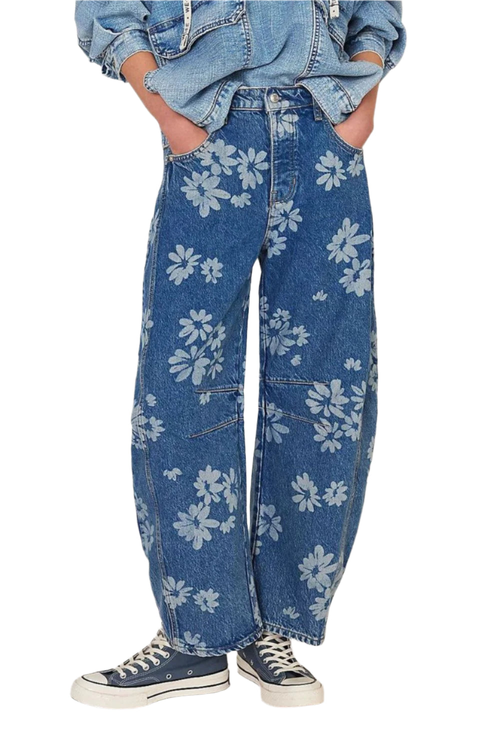 Kvinnors Vidbyxjeans Blommigt Mönster Rayon 0