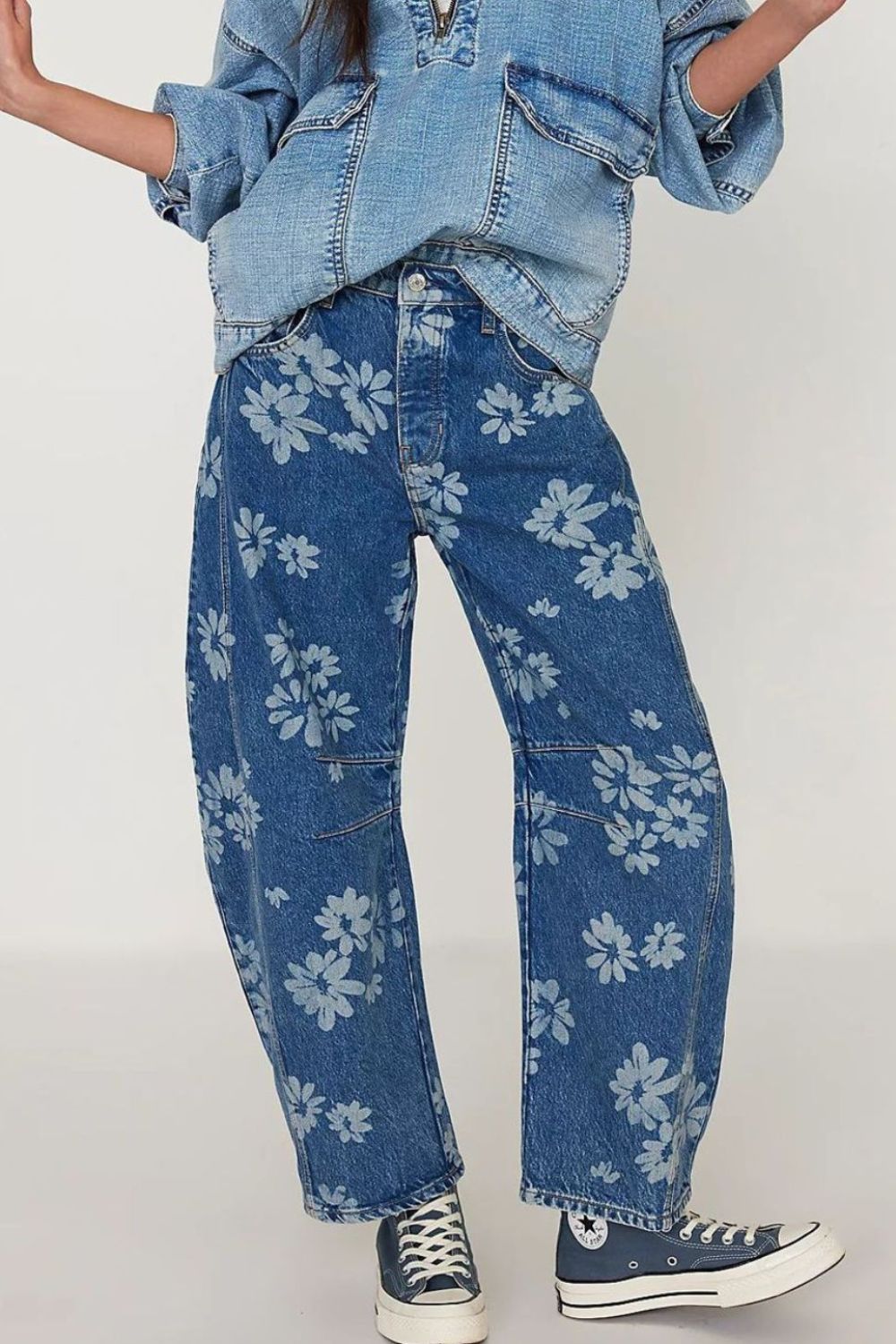 Kvinnors Vidbyxjeans Blommigt Mönster Rayon 2
