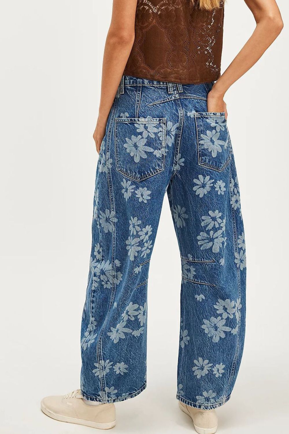 Kvinnors Vidbyxjeans Blommigt Mönster Rayon 5