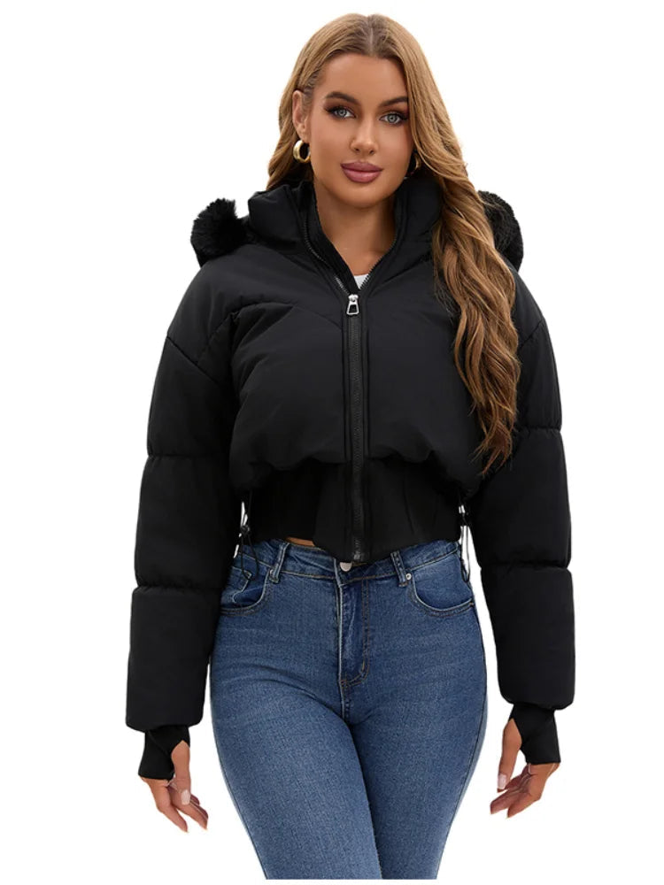 Kvinnors Vinterjacka Quiltad med Huva 5