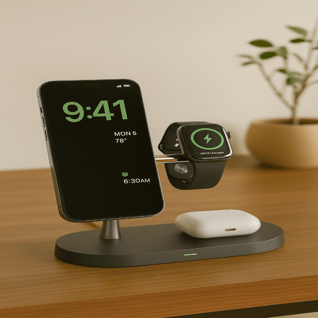 Laddningsstation för iPhone, Apple Watch och AirPods Med Snabbladdning 2
