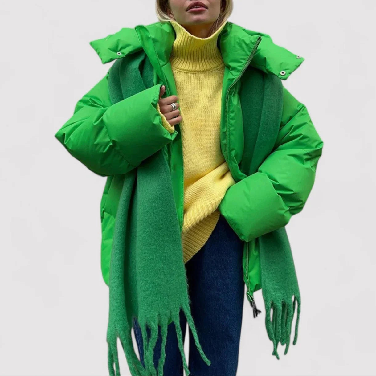 Lång Pufferjacka Dam Överdimensionerad Vattenavvisande 3