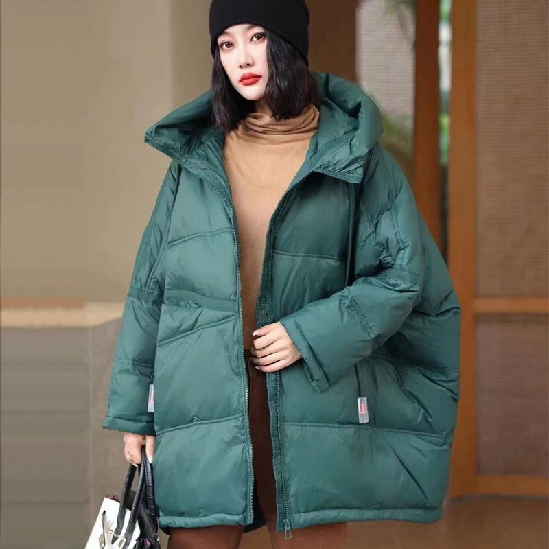 Lång Vinterjacka Dam Med Huva Casual Oversize 6