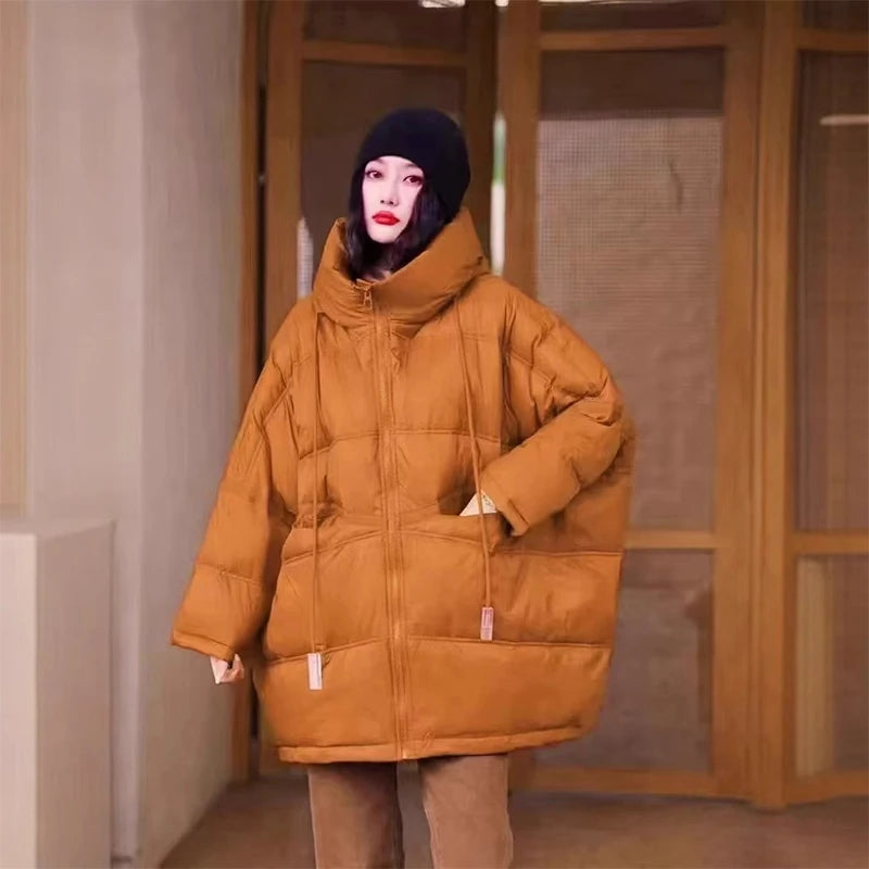 Lång Vinterjacka Dam Med Huva Casual Oversize 7