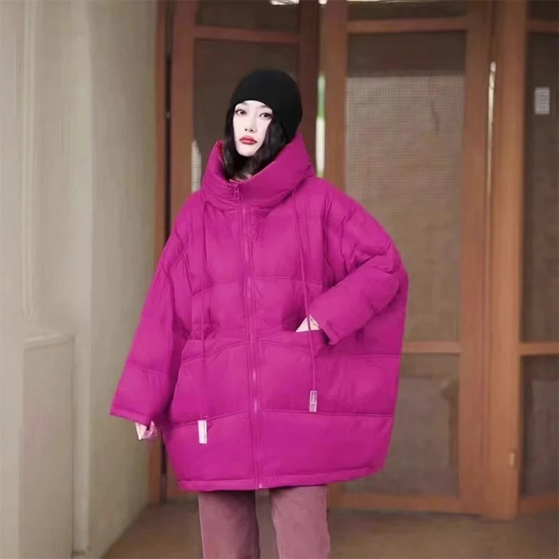 Lång Vinterjacka Dam Med Huva Casual Oversize 9
