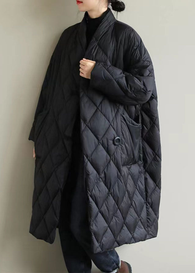 Lång Vinterjacka Dam Med Ståkrage Och Stora Fickor 1