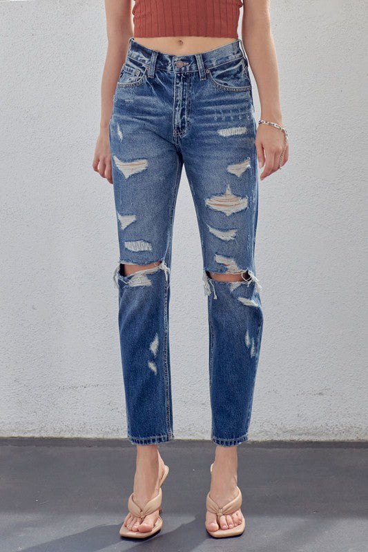 Mamma Jeans Hög Midja Denim Mörk 1