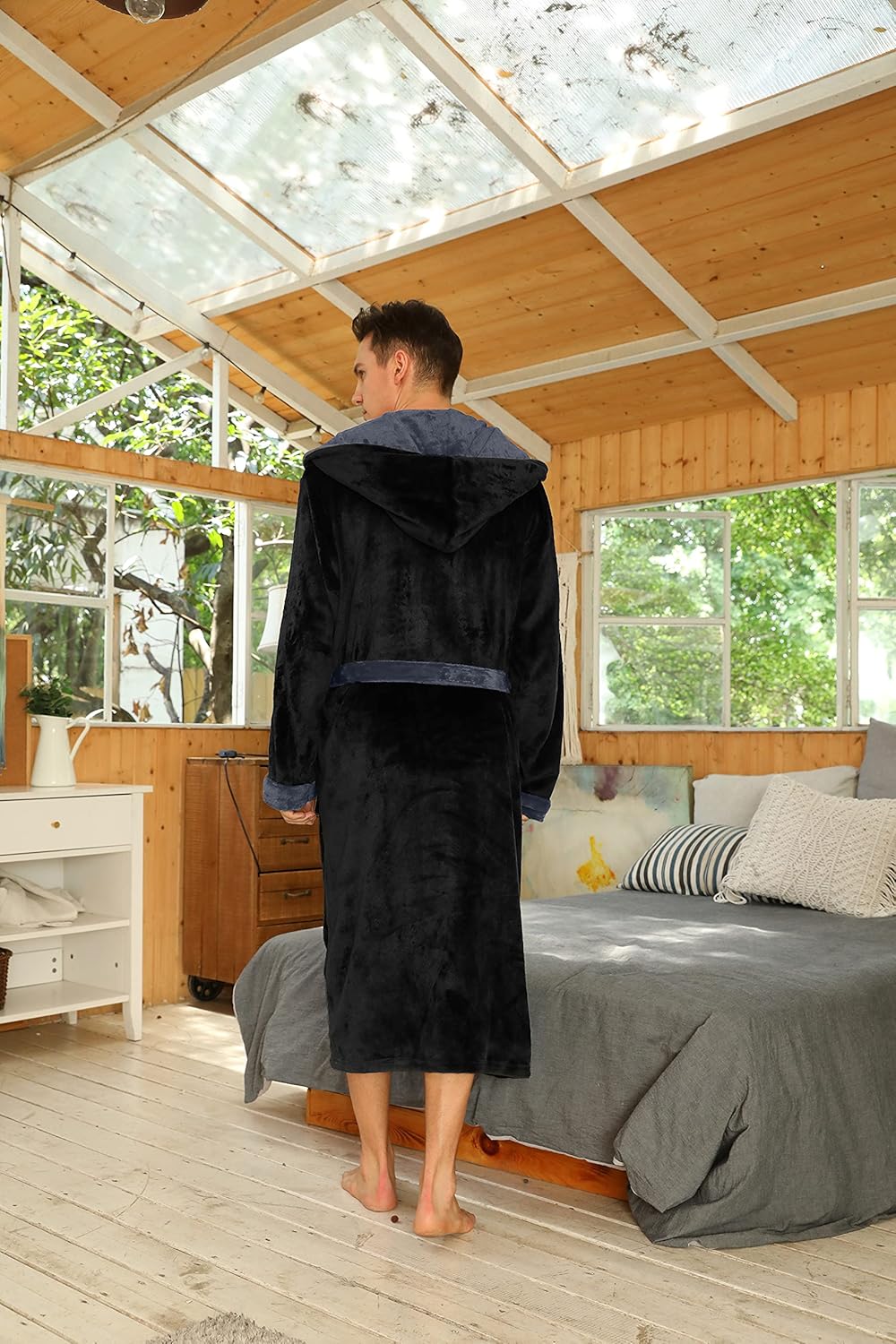 Mäns Badrock med Huva och Tvåfärgad Design 6