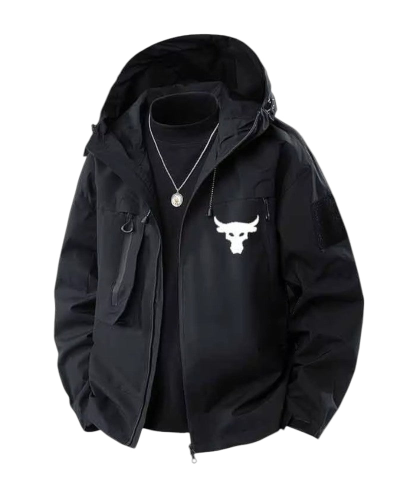 Mäns Huvjacka Vindtät Modern Siluett med Grafik 0