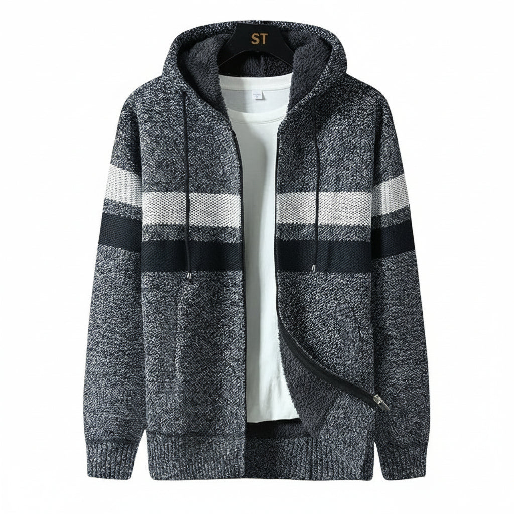 Mäns Huvtröja Dragkedja med Fickor och Strukturerade Paneler 1