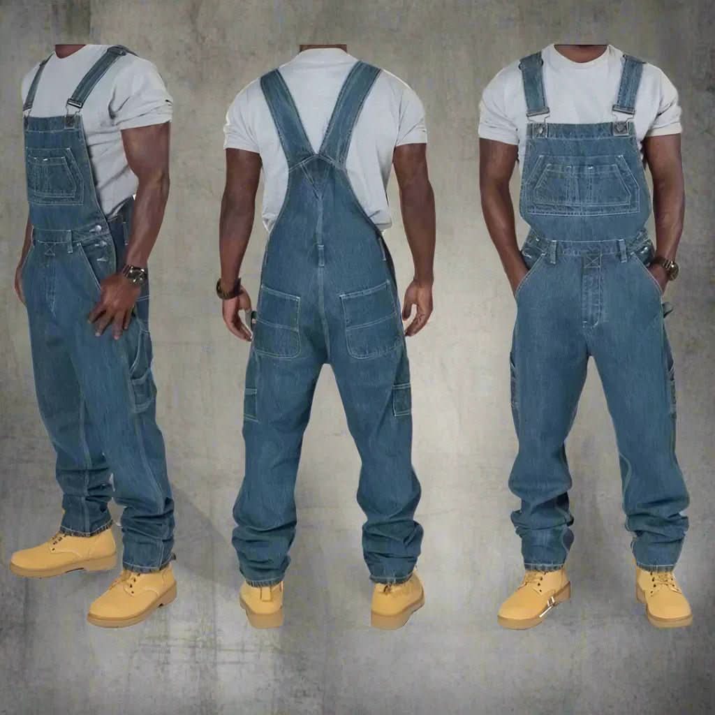 Mäns Jeansoverall med Skarvdetaljer 2