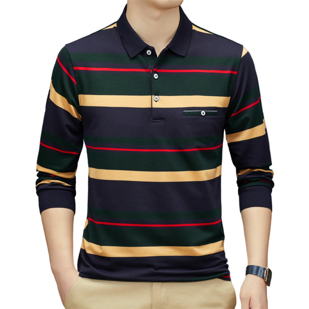 Mäns Långärmad T-shirt med Randig Design 0